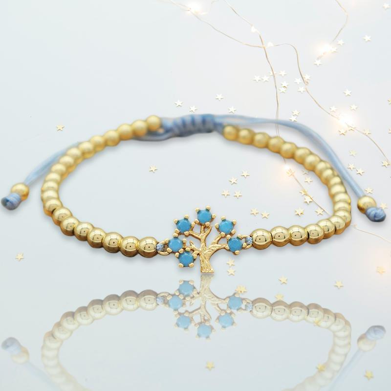 Handcrafted Blue & Gold Beaded Bracelet high quality