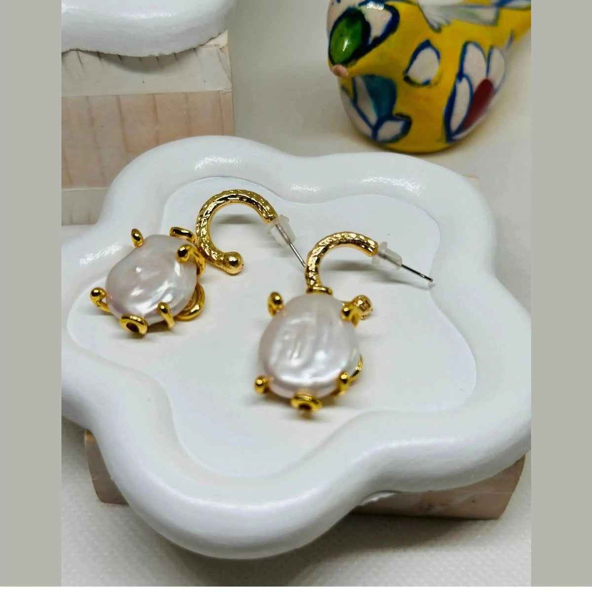 Agatha baroque pearl earrings with 18k gold plated hoops