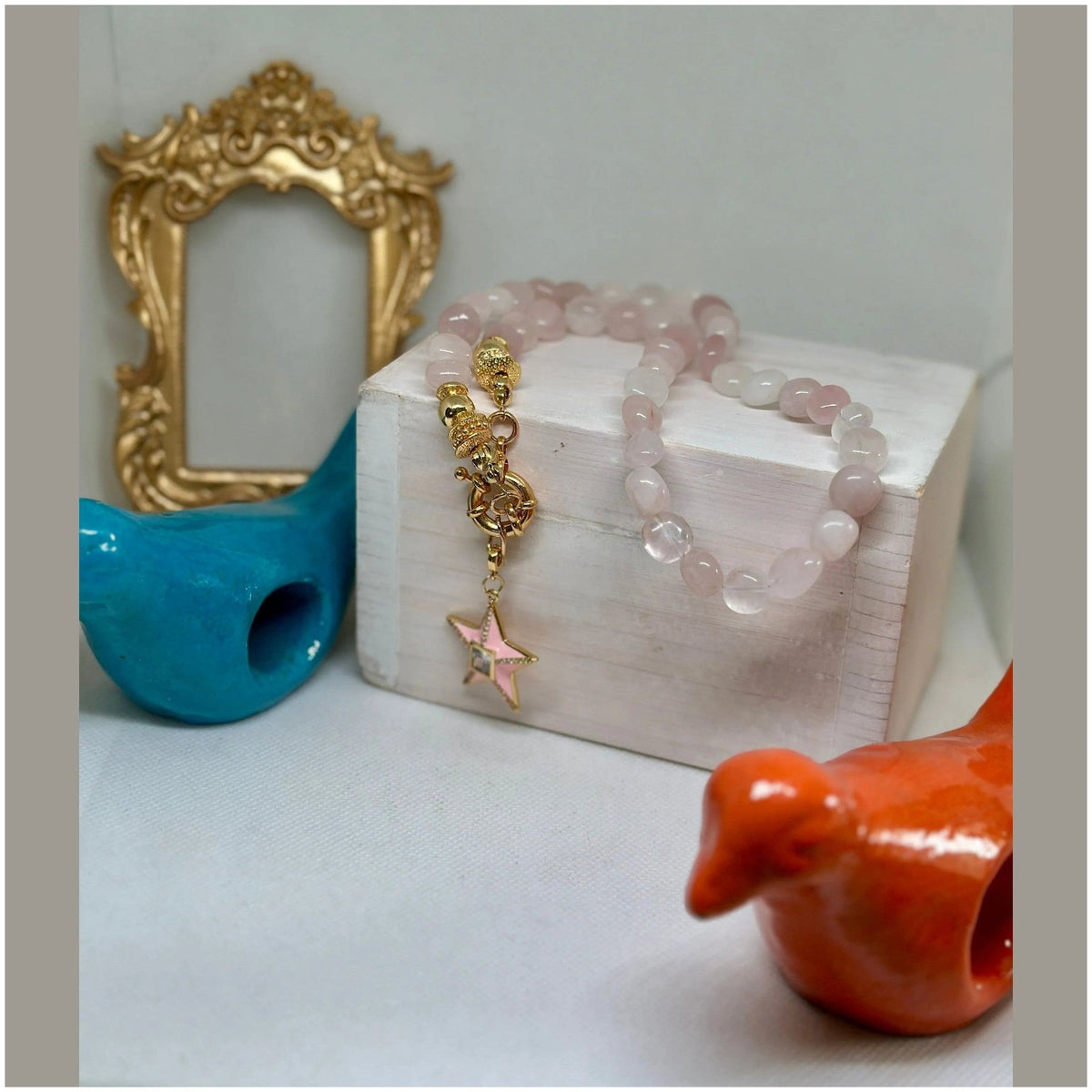 Daphne Pink Quartz Necklace w Star - Penelope Made This