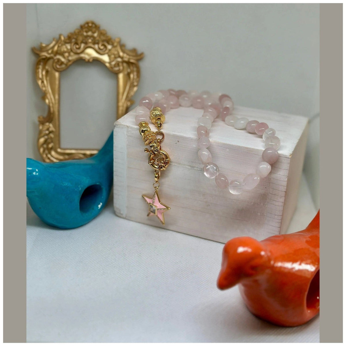 Daphne Pink Quartz Necklace w Star - Penelope Made This