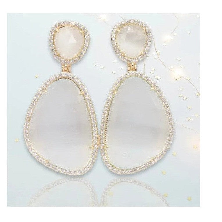 Helena white dangling crystal earrings with 18k gold plating and zirconia accents