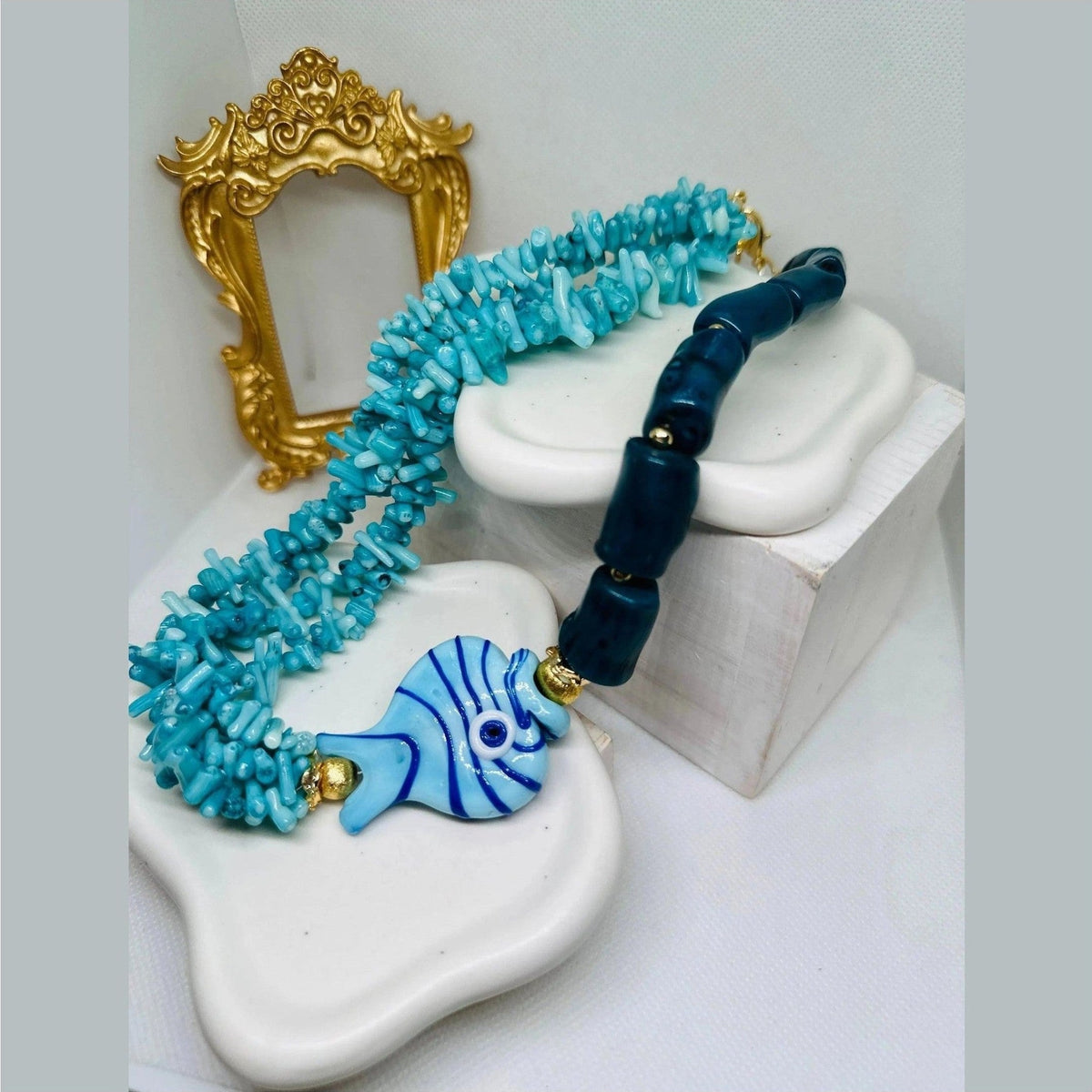Daphne Blue Fish Ceramic and Coral Necklace - Penelope Made This