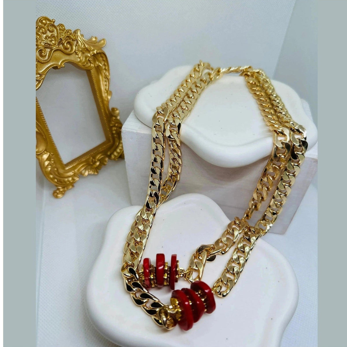 Samira Coral and Gold Long Necklace - Penelope Made This