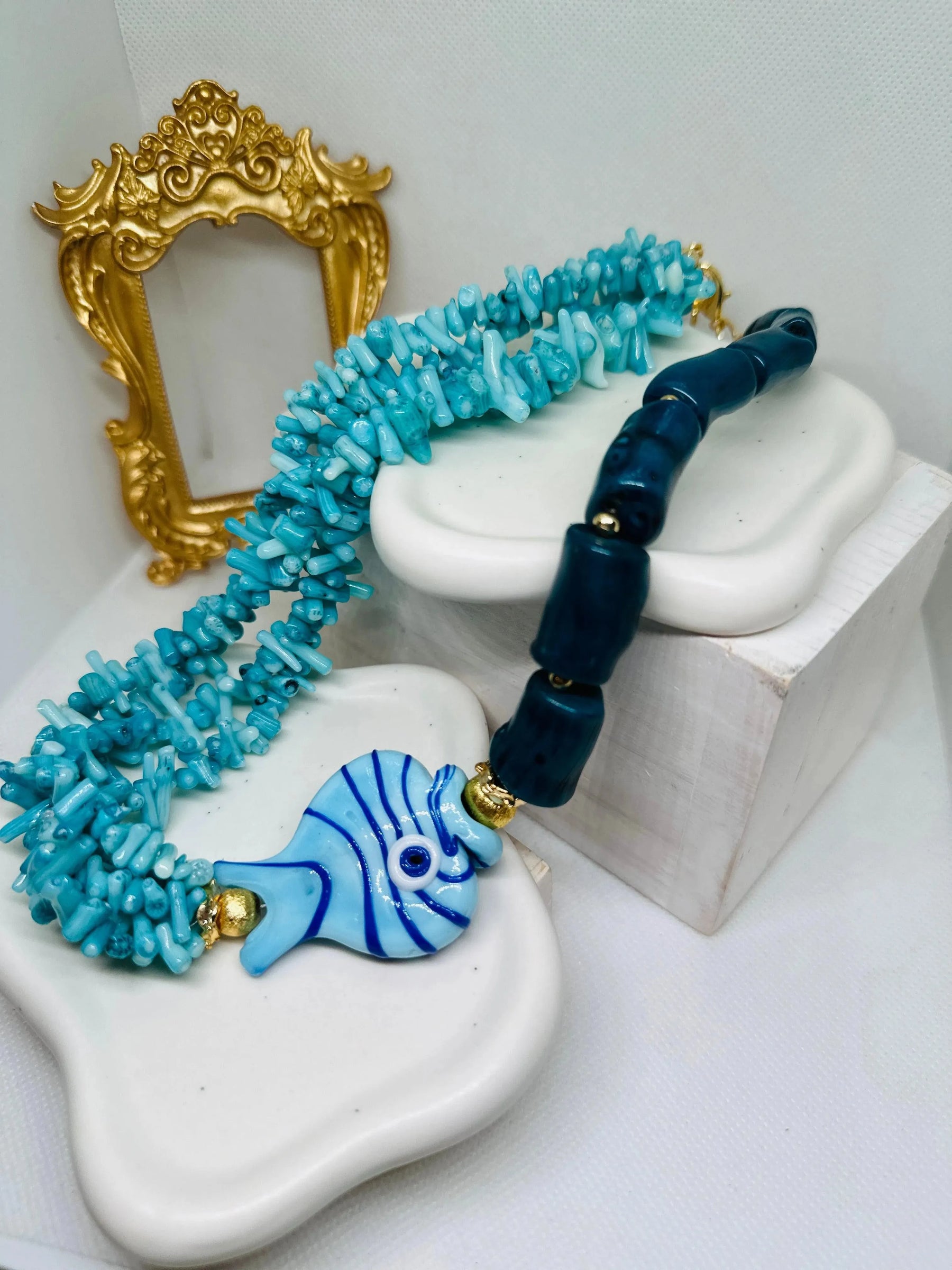 Daphne Blue Fish Ceramic and Coral Necklace - Penelope Made This