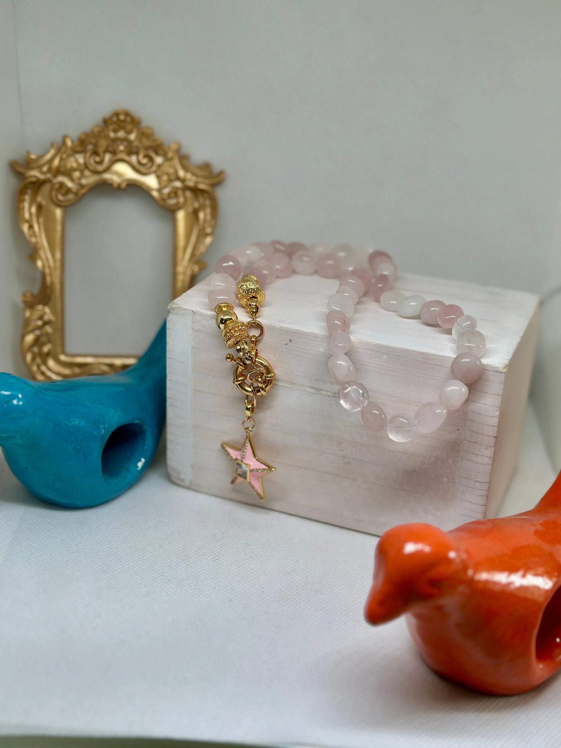 Daphne Pink Quartz Necklace w Star - Penelope Made This