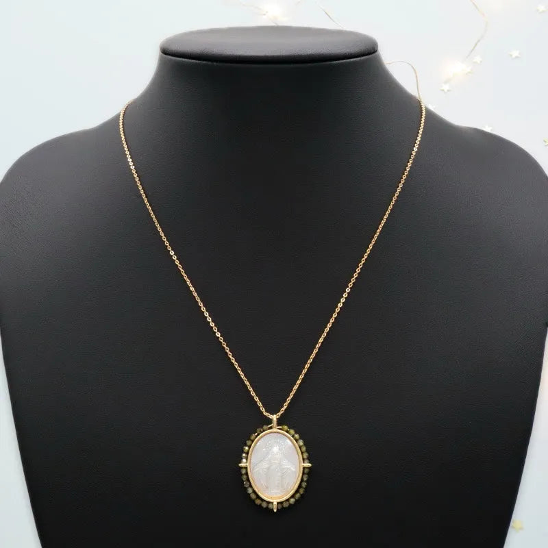 Fatima Bejeweled Mother of Pearl Pendant - Penelope Made This