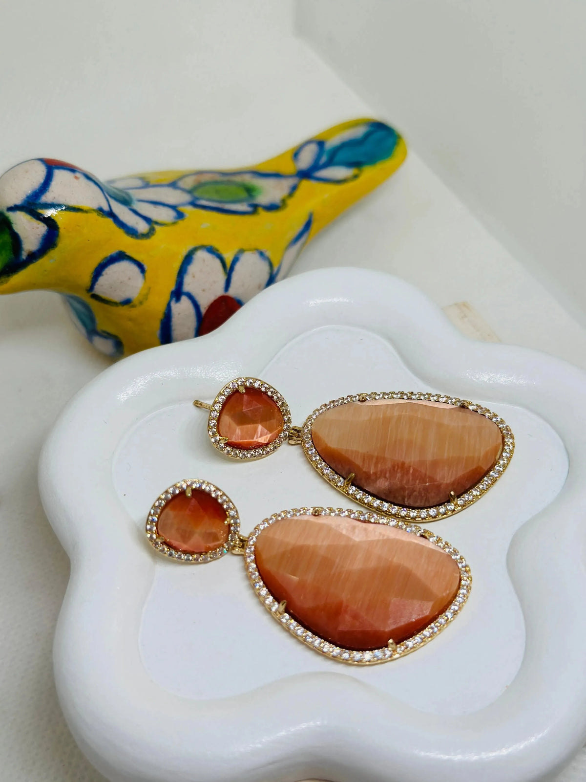 Helena Peach Dangling Crystal Earrings - Penelope Made This