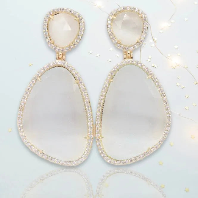 Helena White Dangling Crystal Earrings - Penelope Made This