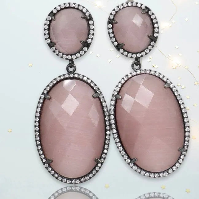 Hermione Gunmetal Dangling Crystal Earrings - Penelope Made This