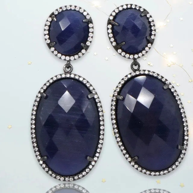 Hermione Gunmetal Dangling Crystal Earrings - Penelope Made This