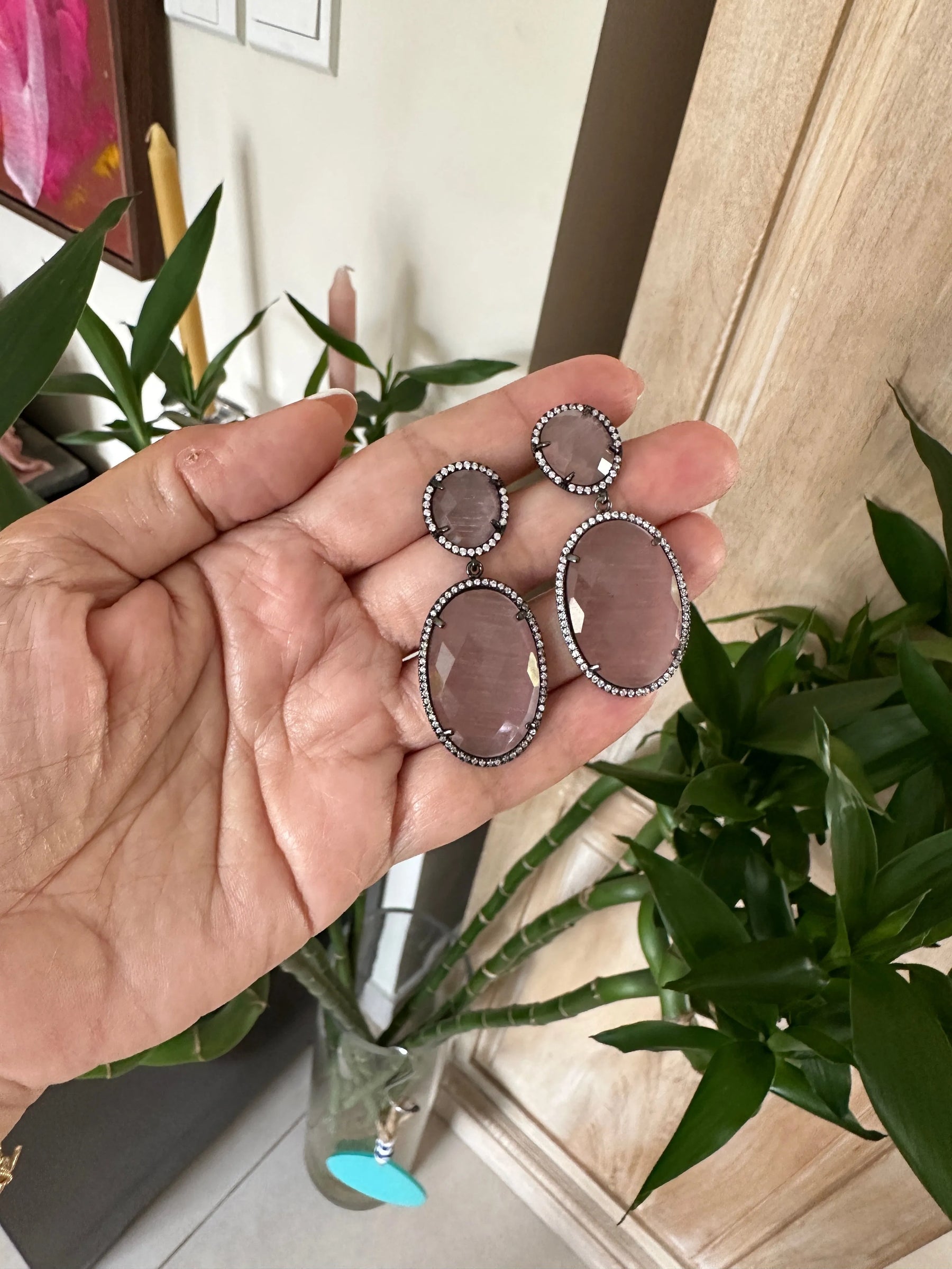 Hermione Gunmetal Dangling Crystal Earrings - Penelope Made This