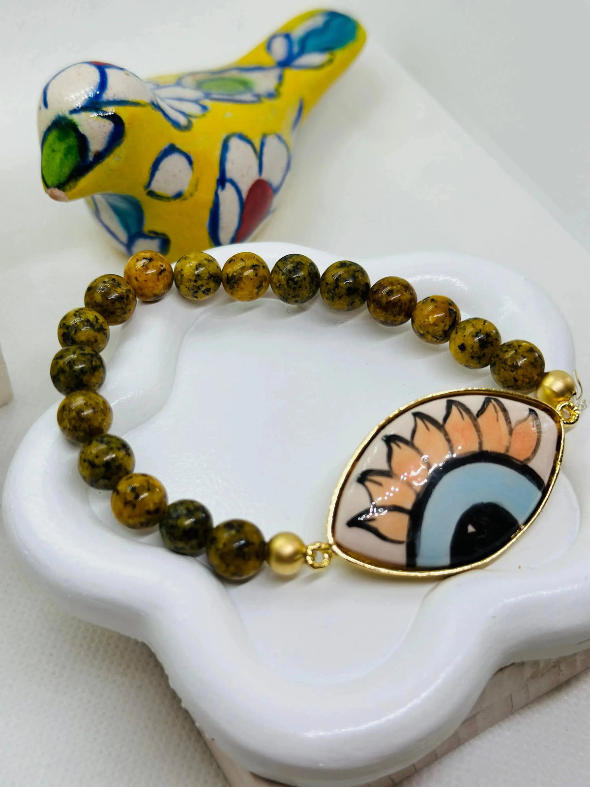 Iris Hand Painted Gold Ceramic Bracelet - Penelope Made This