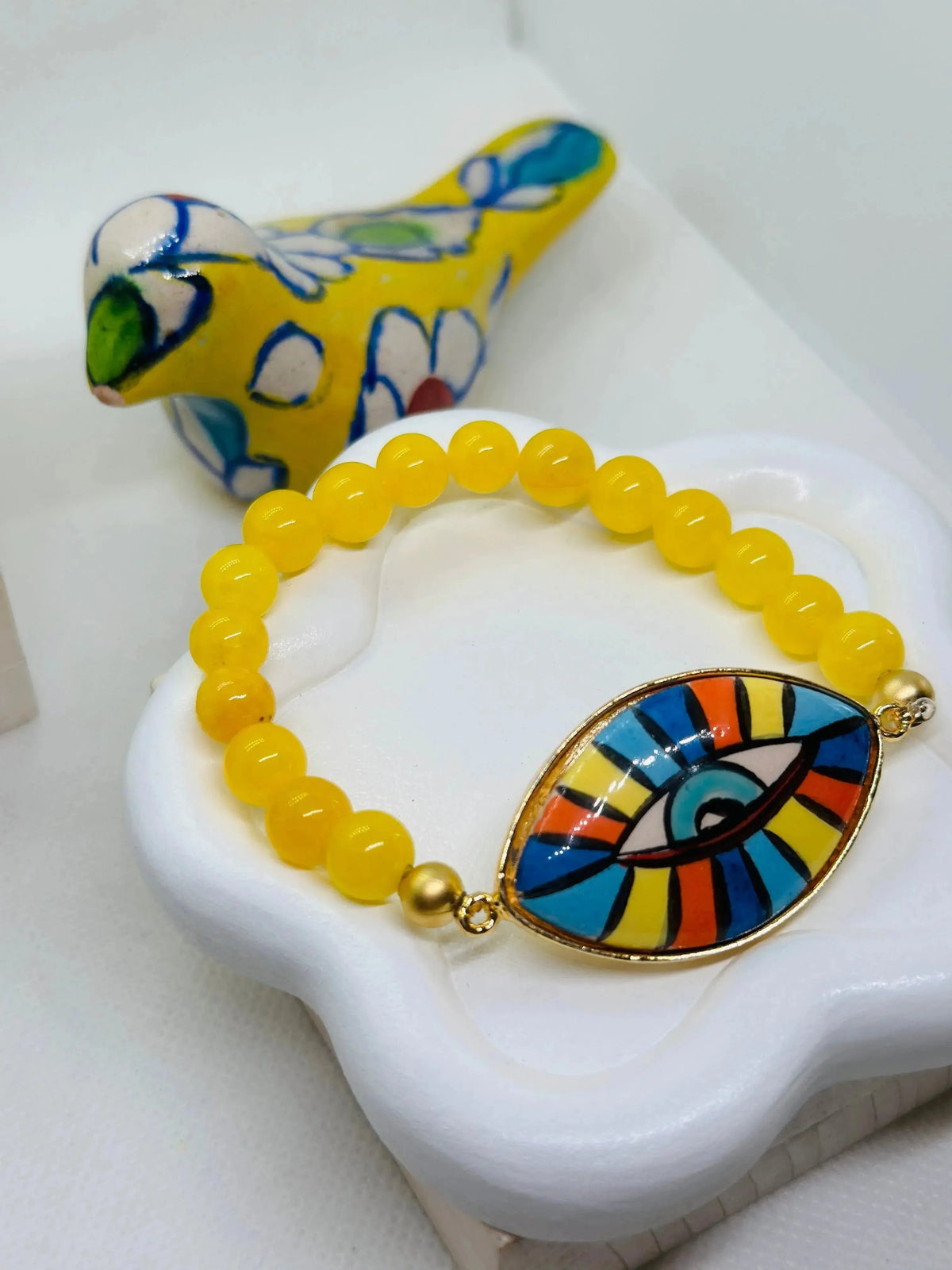 Iris Hand Painted Yellow Ceramic Bracelet - Penelope Made This