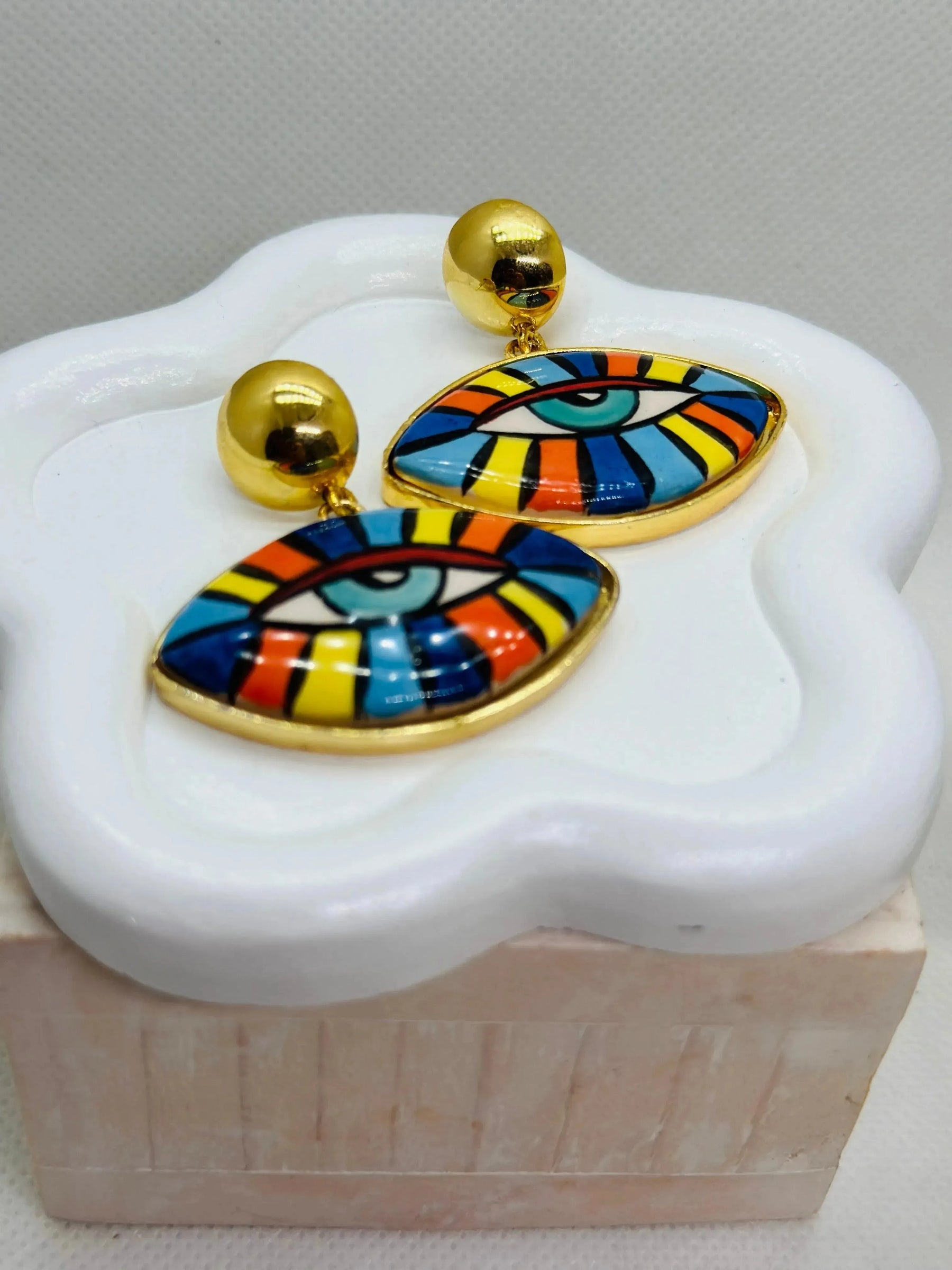 Iris Hand Painted Yellow Ceramic Earrings - Penelope Made This