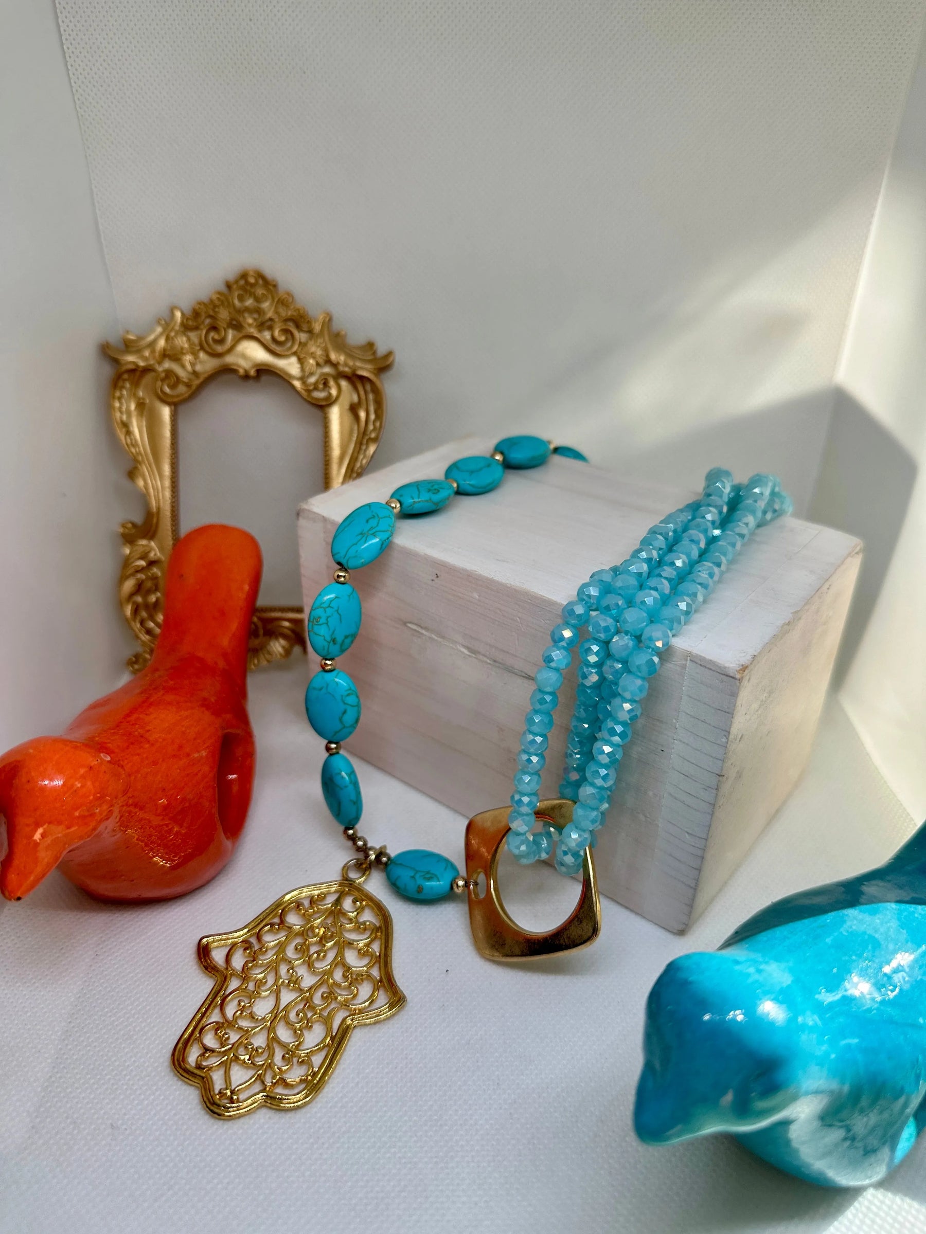 Joelle Turquoise Gemstones Hamsa Necklace - Penelope Made This