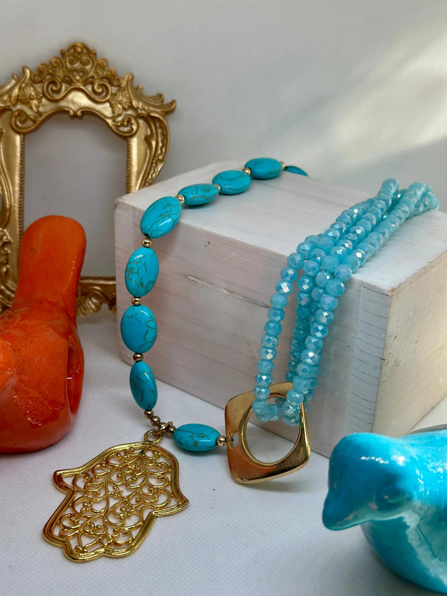Joelle Turquoise Gemstones Hamsa Necklace - Penelope Made This