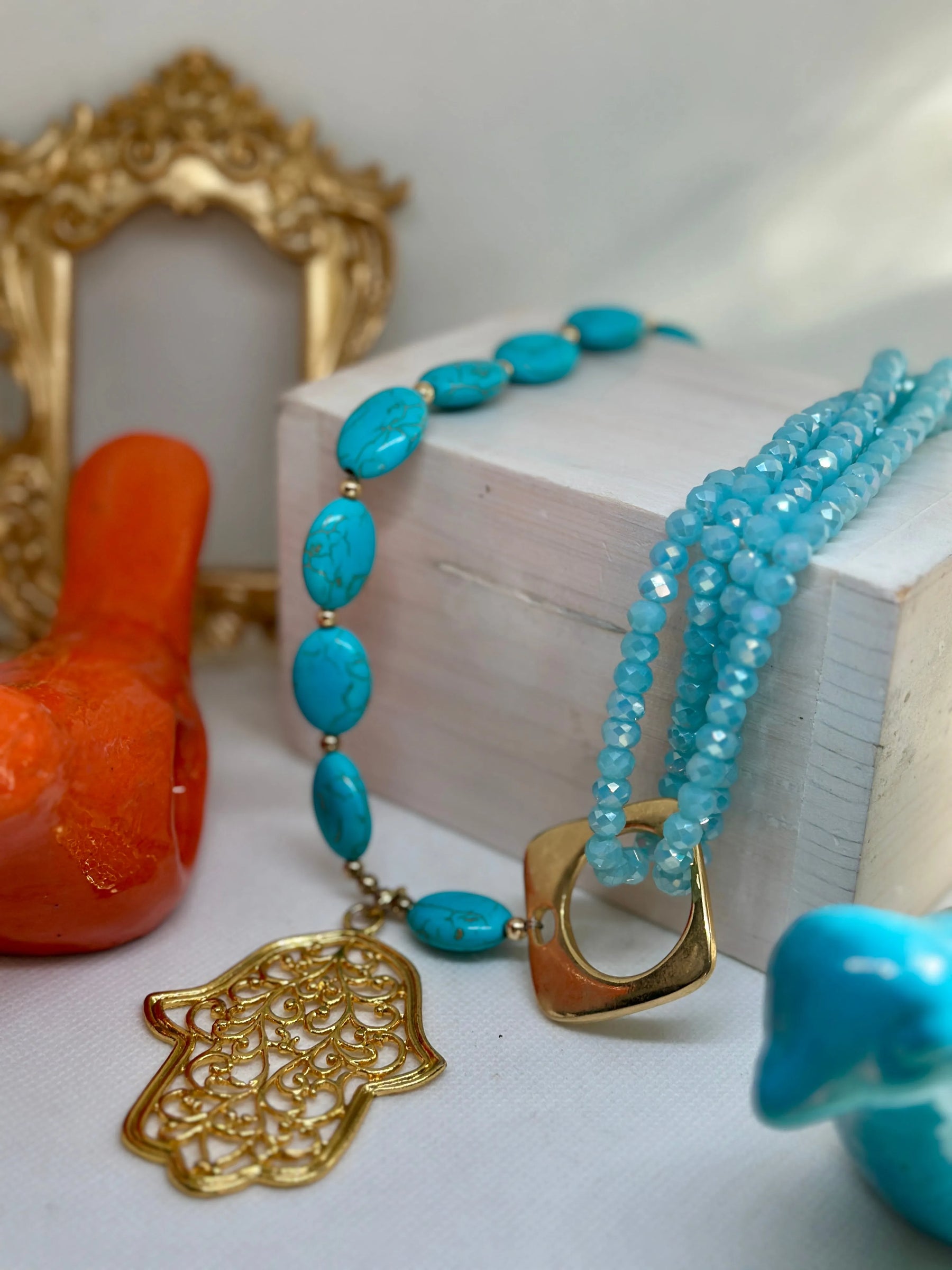 Joelle Turquoise Gemstones Hamsa Necklace - Penelope Made This