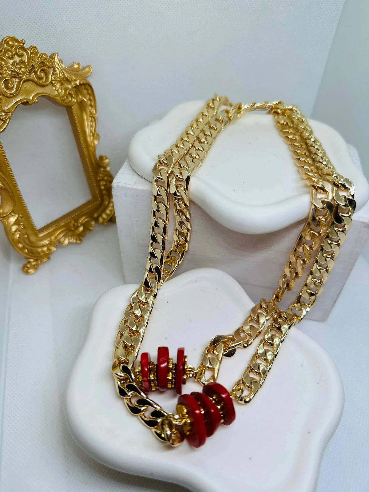 Samira Coral and Gold Long Necklace - Penelope Made This