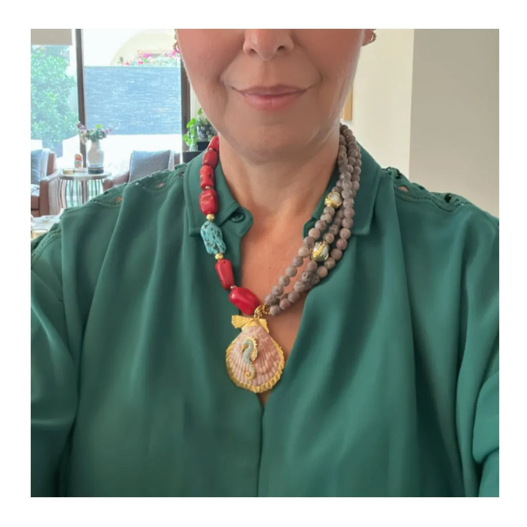 Suzy Treasures of the Sea - Red Blue Shell Necklace - Penelope Made This