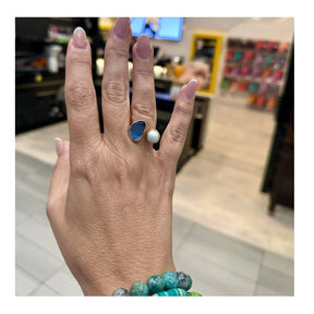 Aura Adjustable Onyx and Fresh Water Pearl Ring