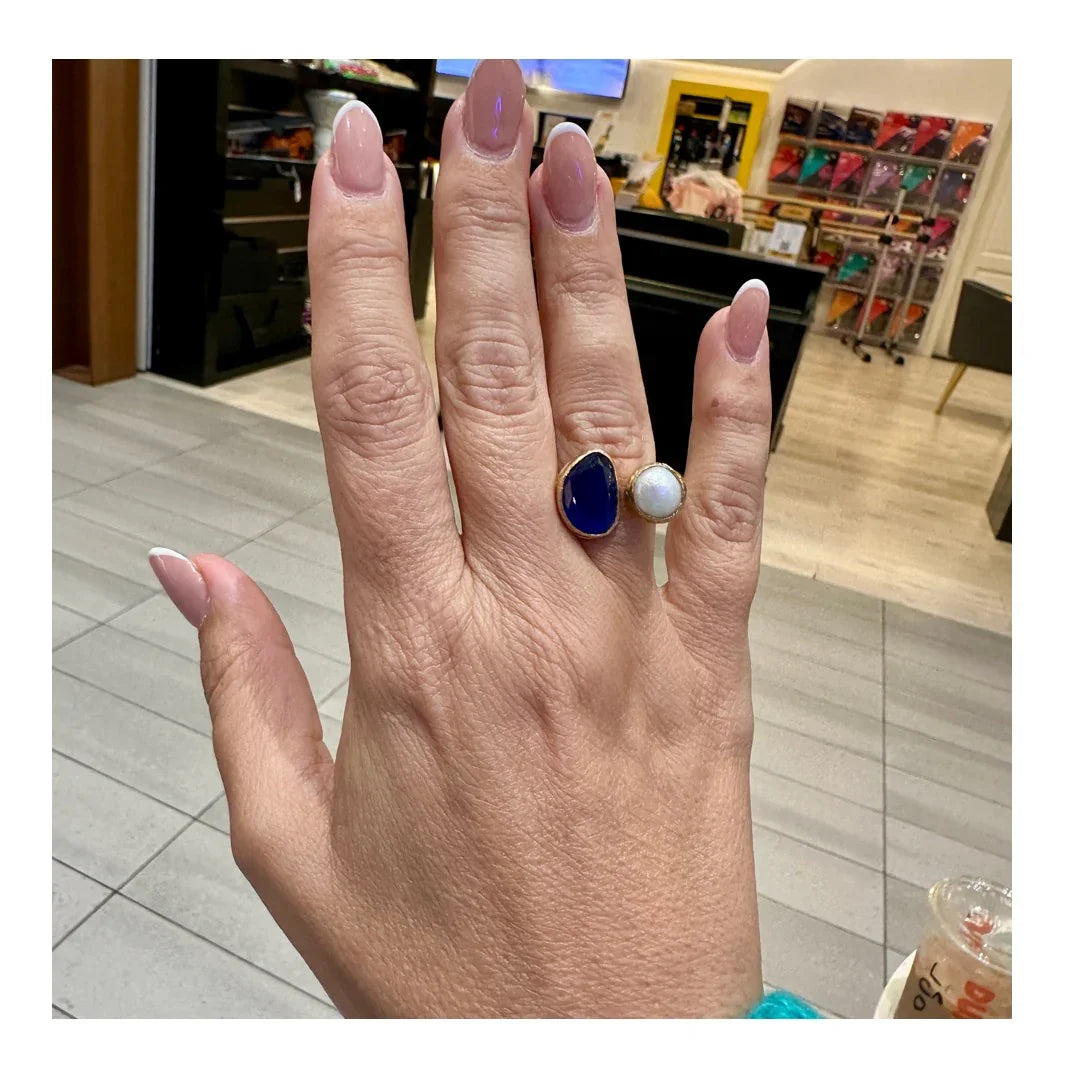 Aura Adjustable Onyx and Fresh Water Pearl Ring