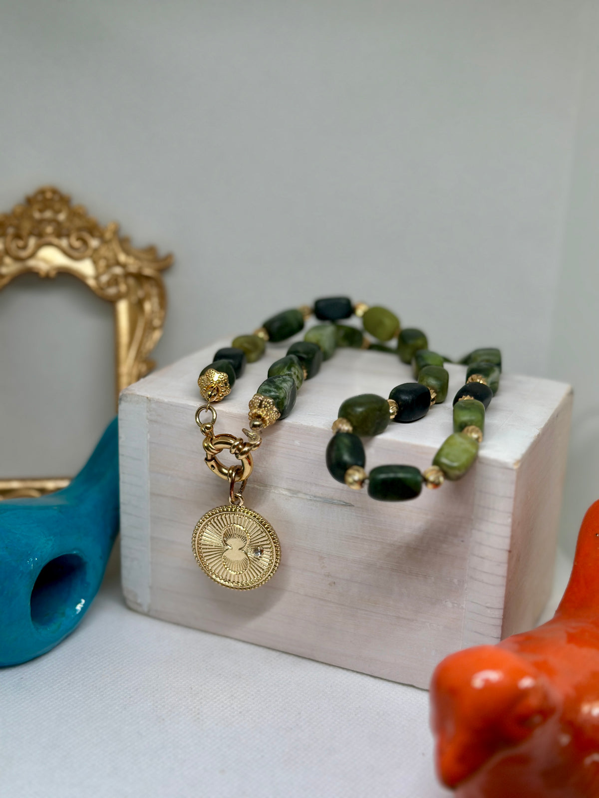 Joelle Green Jade Necklace w Infinity Charm