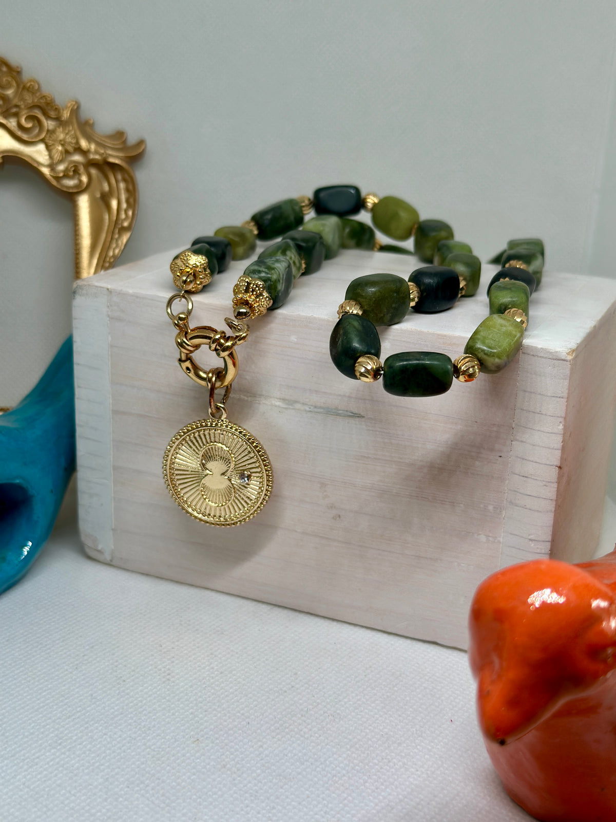 Joelle Green Jade Necklace w Infinity Charm