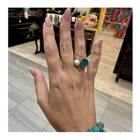 Aura Adjustable Onyx and Fresh Water Pearl Ring