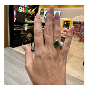 Aura Adjustable Onyx and Fresh Water Pearl Ring
