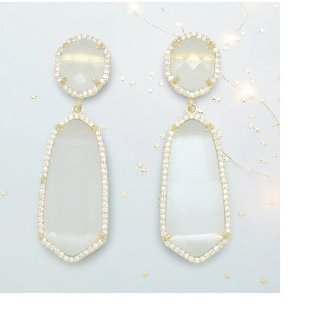 Alana cat eye earrings with cubic zirconia pave in gold plating