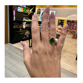 Aura Adjustable Onyx and Fresh Water Pearl Ring 18 K Gold Plated