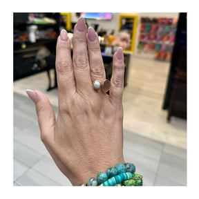 Aura Adjustable Onyx and Fresh Water Pearl Ring 18 K Gold Plated