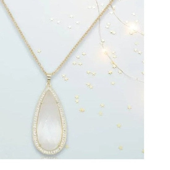 Beatrice XL Teardrop Pendant necklace with clear stone and gold chain