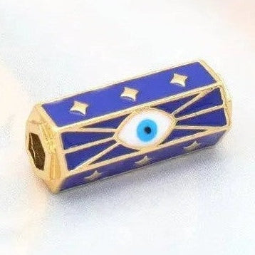 Deep blue enamel hexagon charm with gold evil eye detail