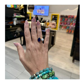 Aura Adjustable Onyx and Fresh Water Pearl Ring