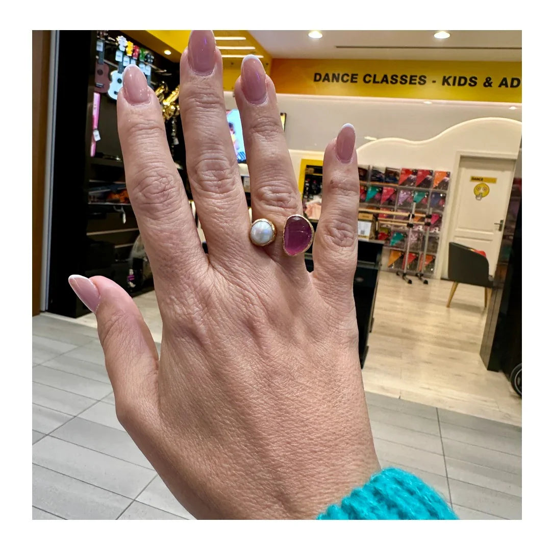 Aura Adjustable Onyx and Fresh Water Pearl Ring