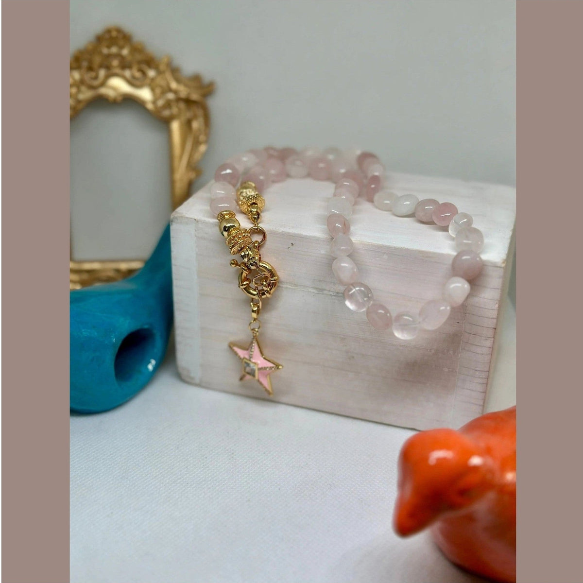 Daphne Pink Quartz Necklace w Star - Penelope Made This 