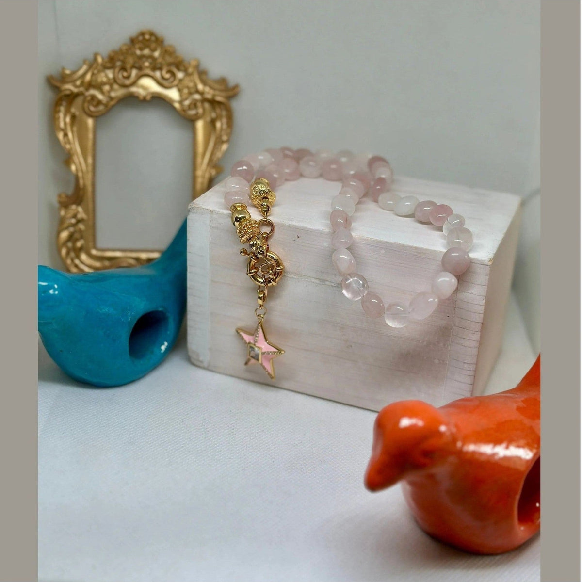 Daphne Pink Quartz Necklace w Star - Penelope Made This 