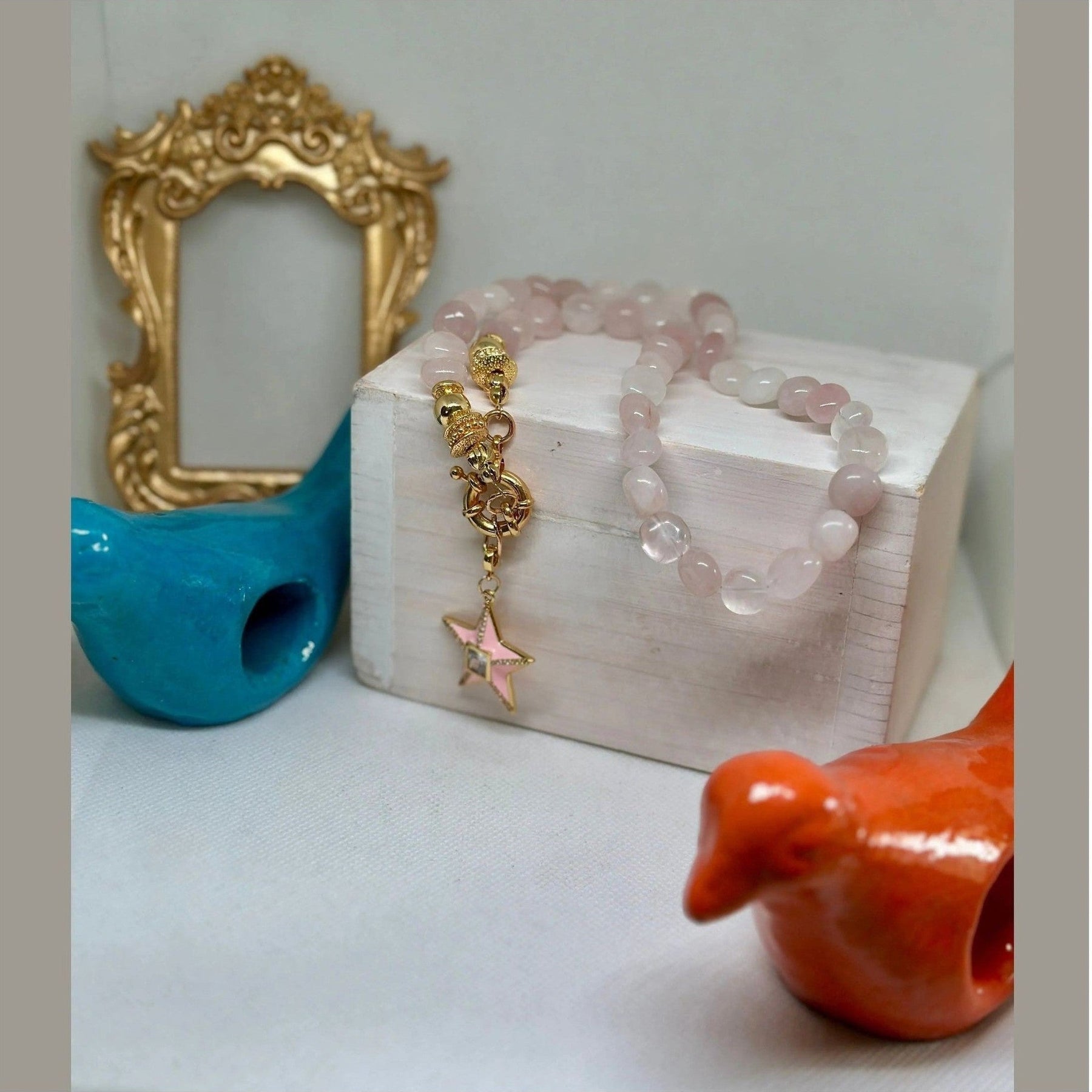 Daphne Pink Quartz Necklace w Star - Penelope Made This 