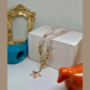 Daphne Pink Quartz Necklace w Star - Penelope Made This 