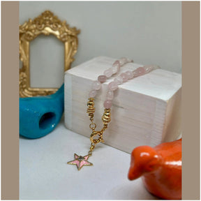 Daphne Pink Quartz Necklace w Star - Penelope Made This 