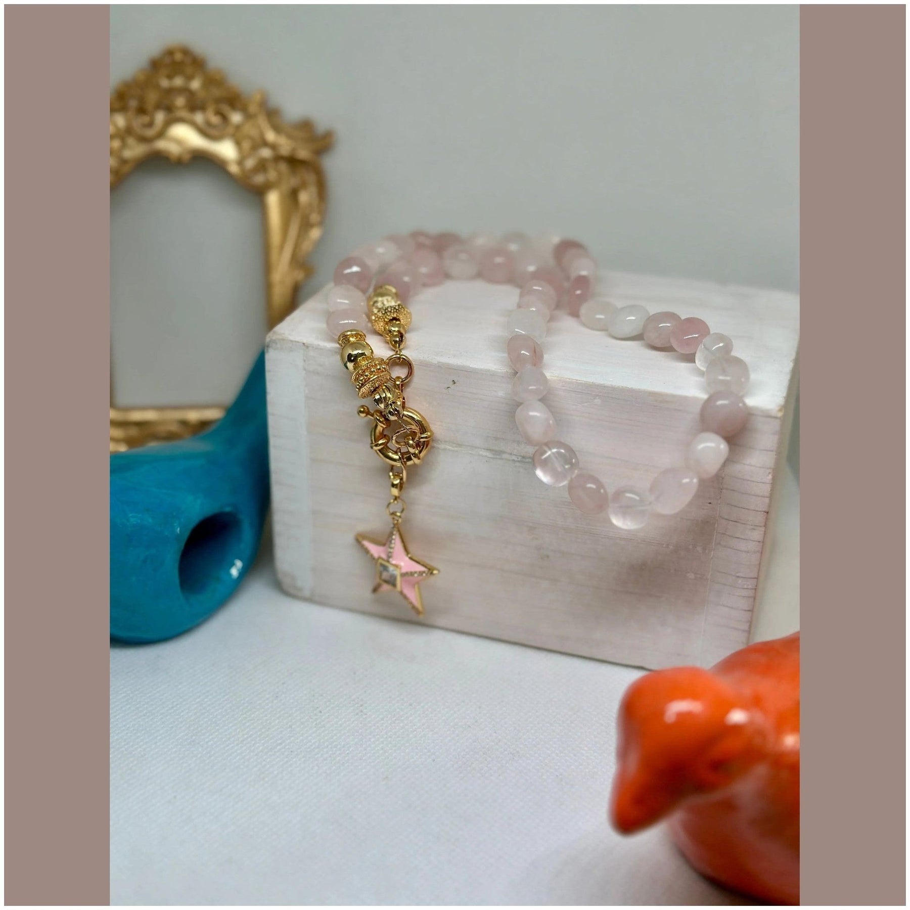 Daphne Pink Quartz Necklace w Star - Penelope Made This 