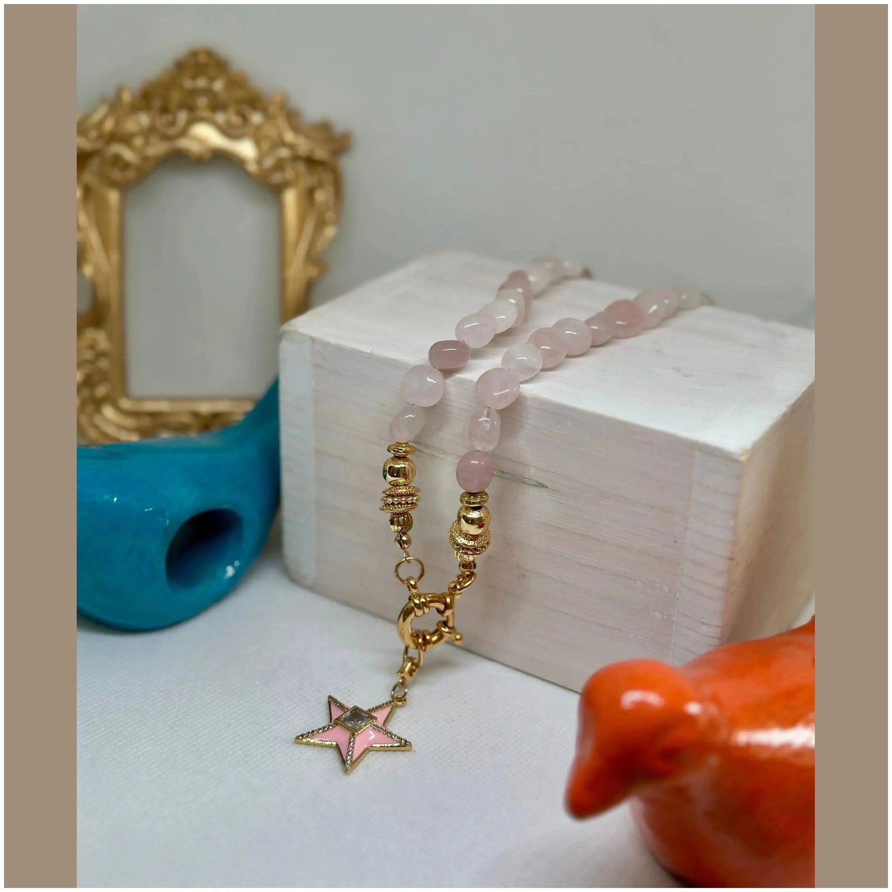 Daphne Pink Quartz Necklace w Star - Penelope Made This 