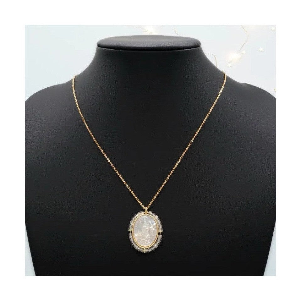 Gold plated Fatima pendant with mother of pearl and clear crystal setting