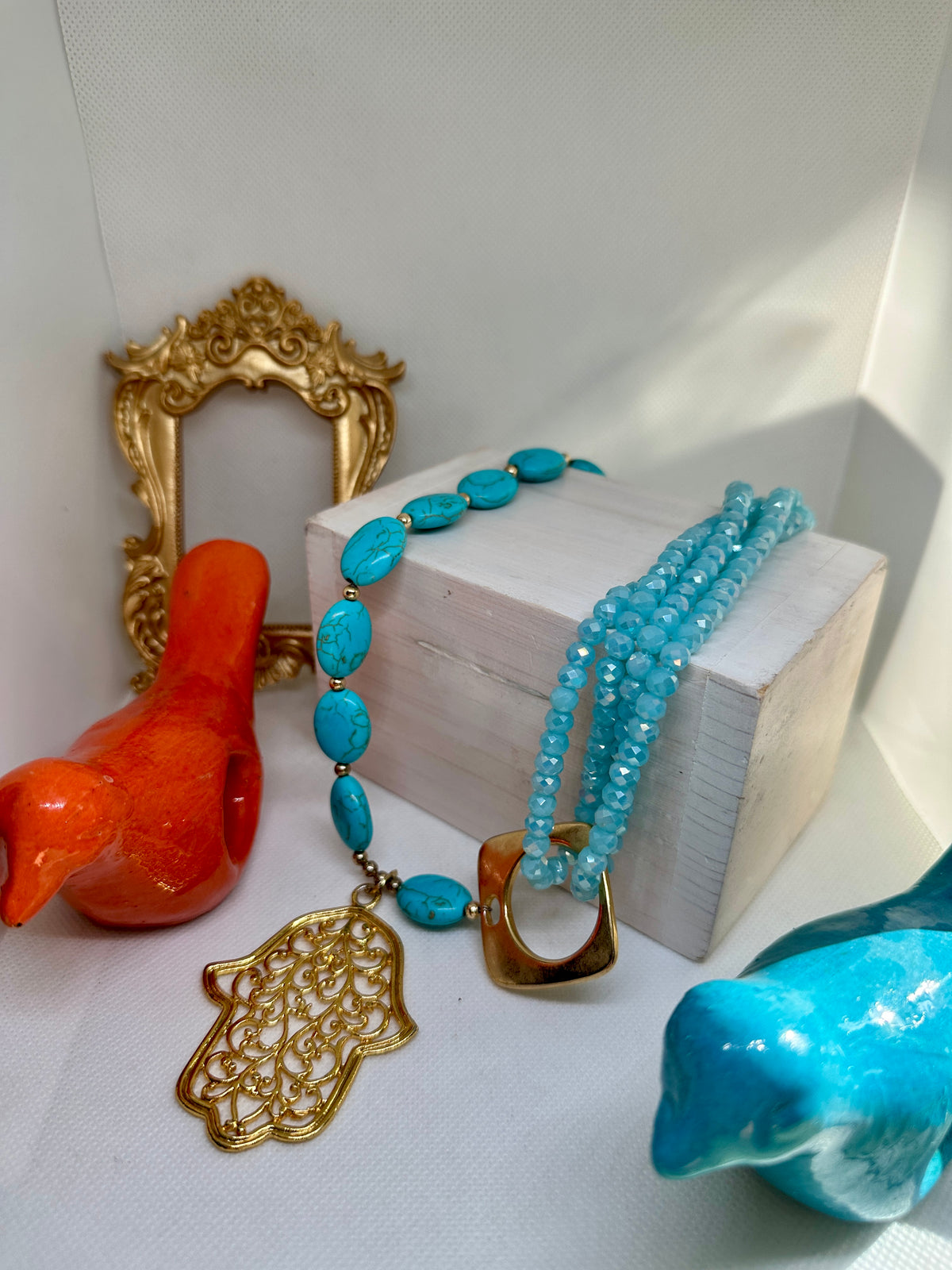 Joelle Turquoise Gemstones Hamsa Necklace