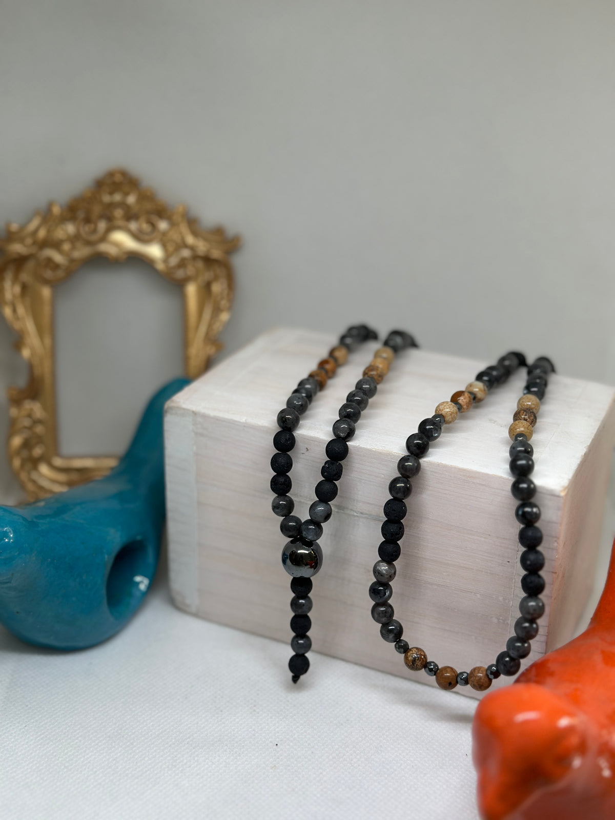 Mathias Gunpowder Beaded Long Necklace