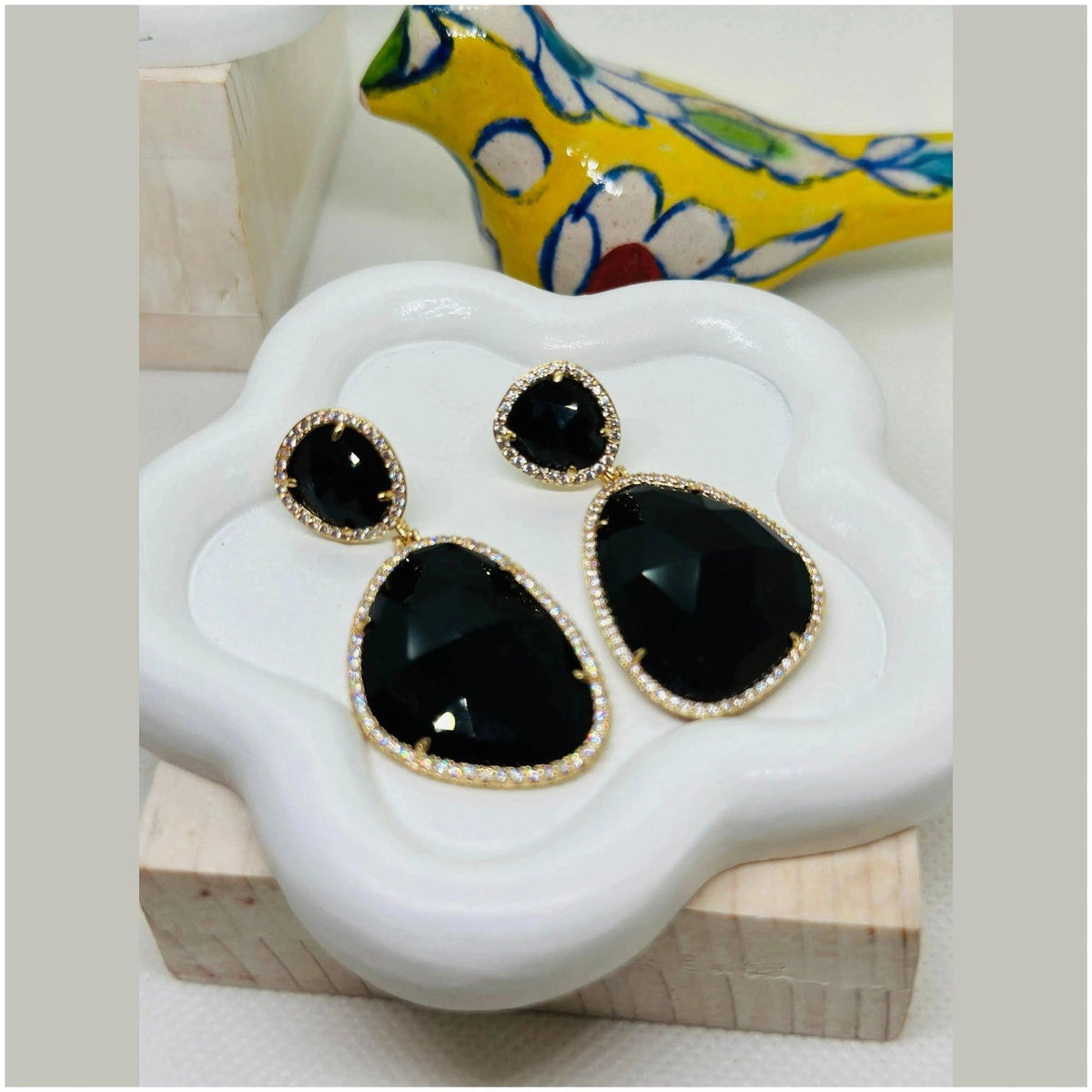 Helena Black Dangling Crystal Earrings - Penelope Made This 