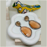 Helena Gunmetal Fuzzy Peach Dangling Crystal Earrings - Penelope Made This 