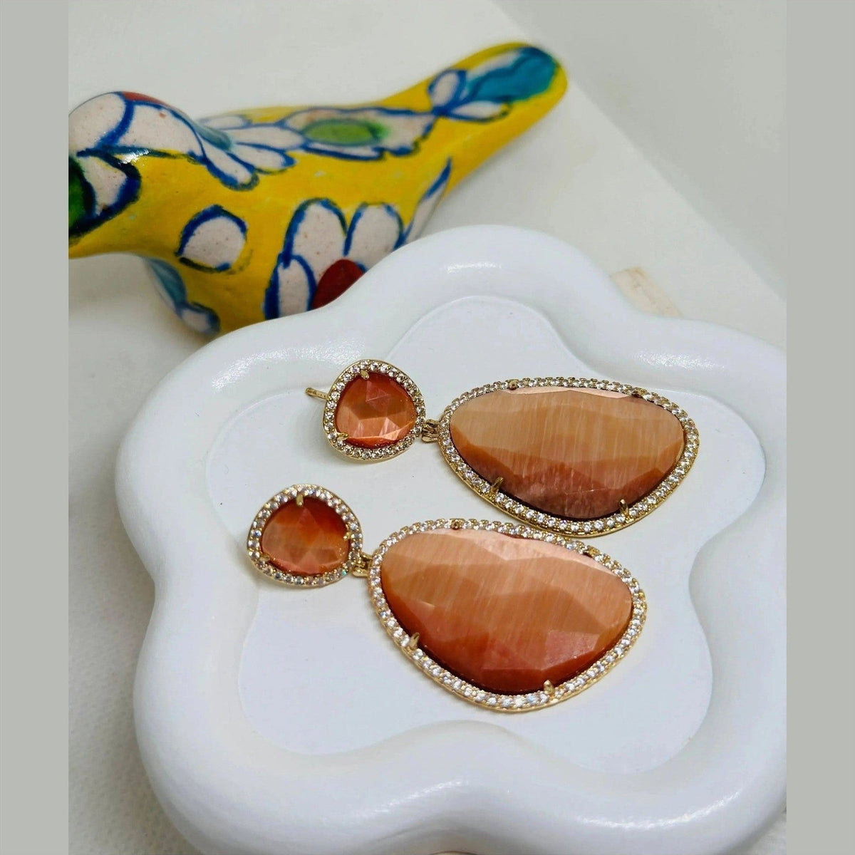 Helena Peach Dangling Crystal Earrings - Penelope Made This 