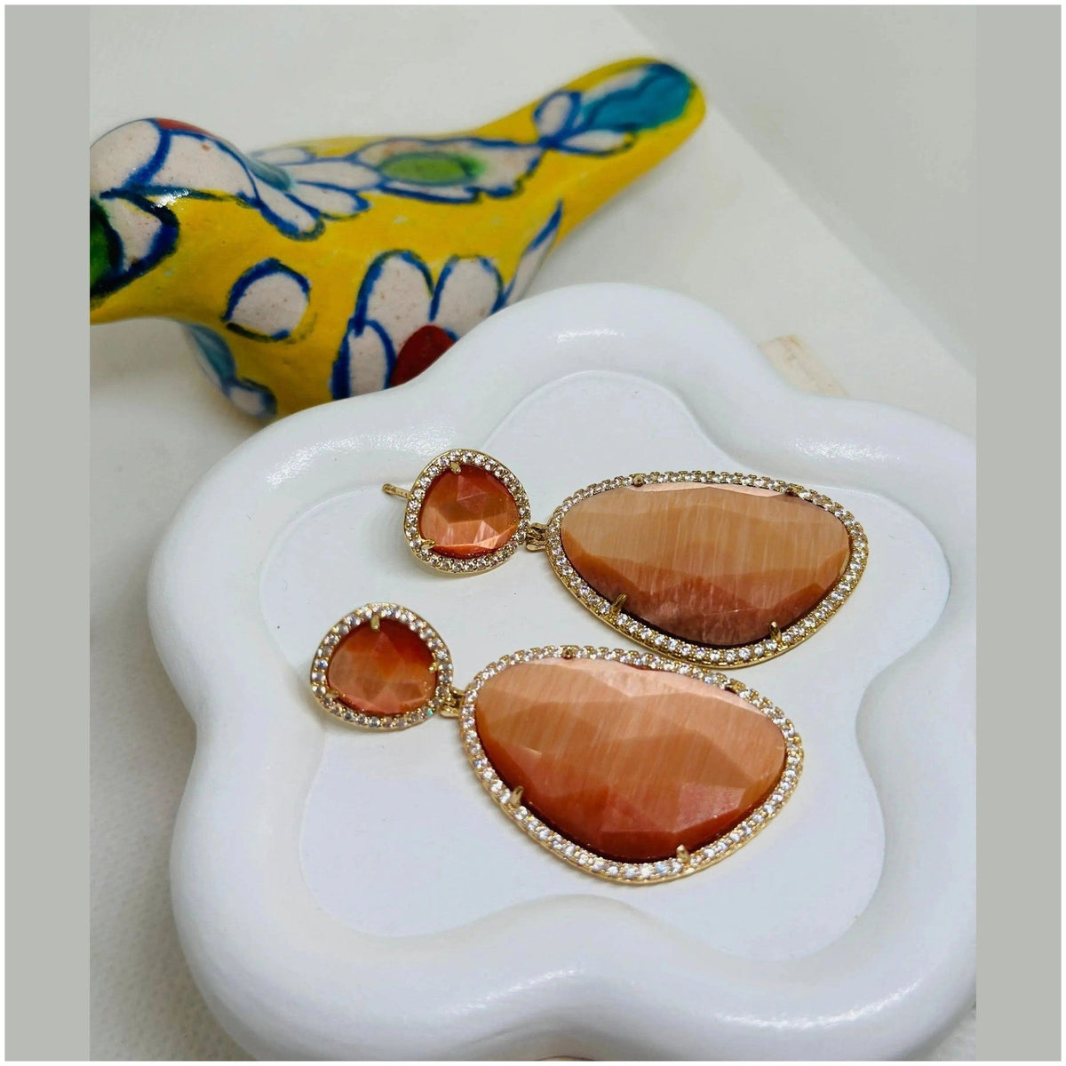 Helena Peach Dangling Crystal Earrings - Penelope Made This 